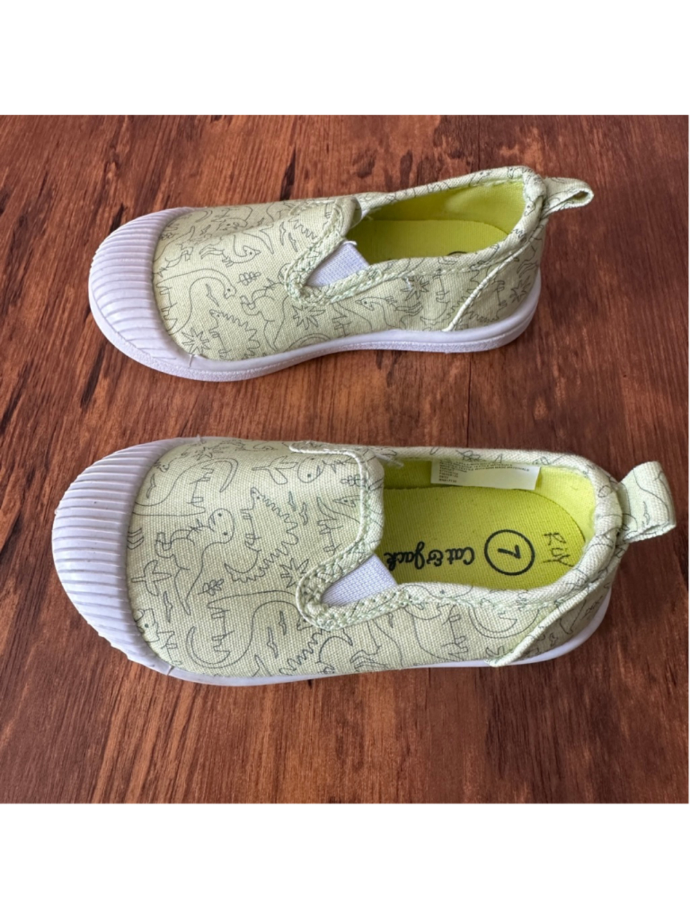 Cat & Jack Dinosaur Slip On Sneakers Baby Size 7 Green Casual Shoes - Picture 4 of 7
